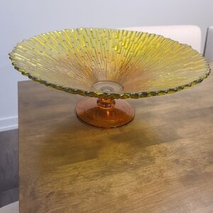 RARE! Amber Glass Pedestal Fruit Bowl from Spain | Vintage Heavy Glass Decor